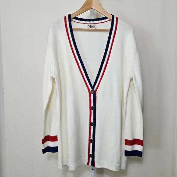Show Me Your MuMu Sweaters - SHOW ME YOUR MUMU Women's Lambert USA Stripe Knit Button Cardigan Sz M
